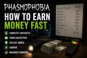 Phasmophobia How to Earn Money Fast guide showing the best methods to complete contracts and maximize rewards.