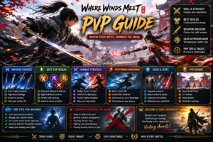 Where Winds Meet PvP Guide featuring the best PvP builds, weapons, combat strategies, and gear for competitive battles.