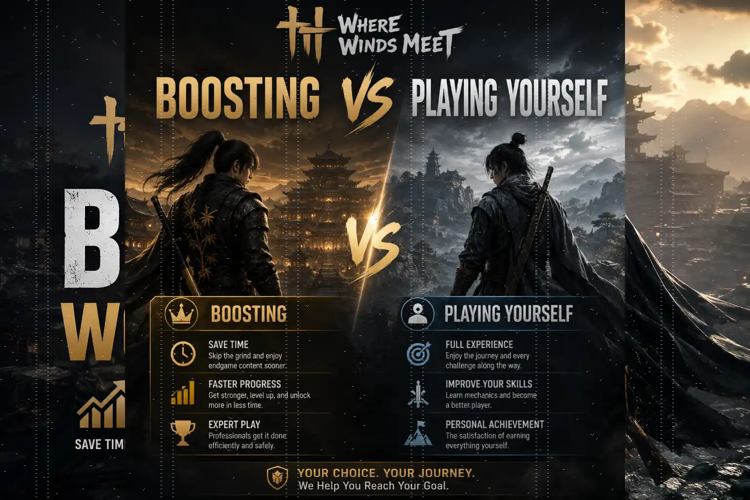 Where Winds Meet boosting vs playing yourself comparison