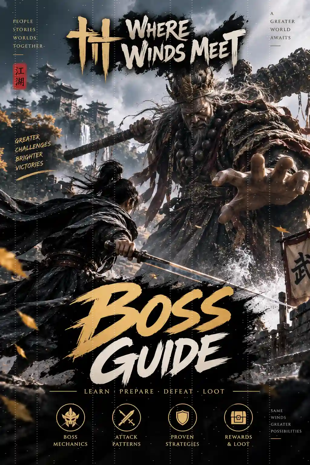 Where Winds Meet Boss Guide featuring a warrior fighting a powerful boss