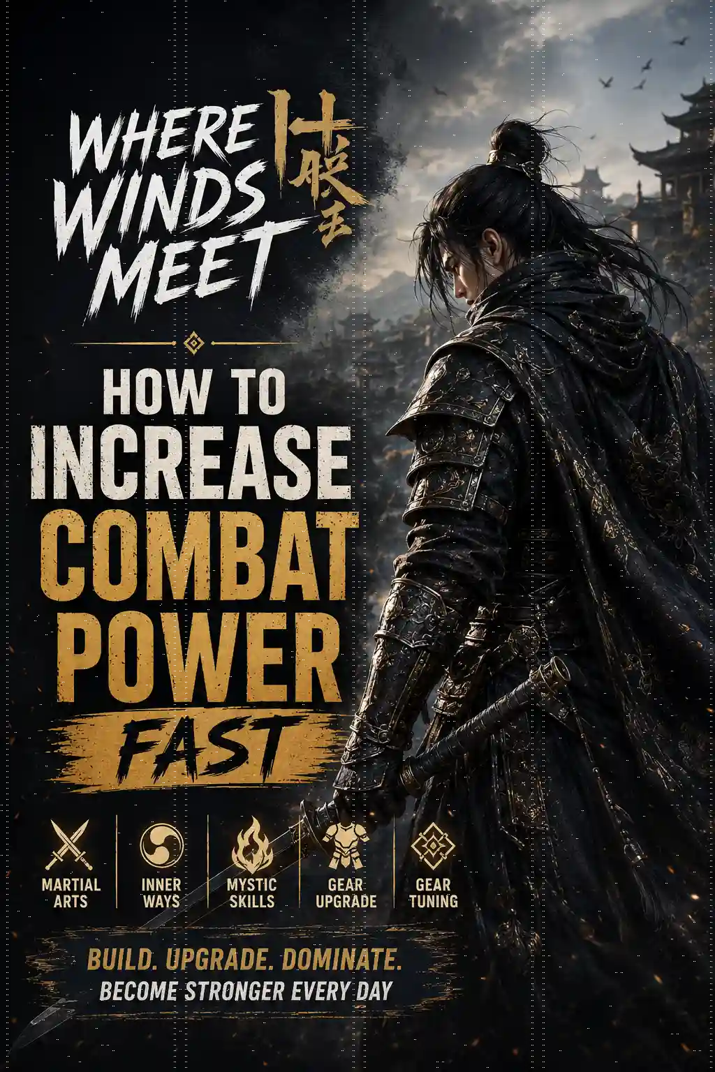 Where Winds Meet How to Increase Combat Power Fast 2026 featuring Martial Arts, Inner Ways, Mystic Skills, gear upgrades, and gear tuning.