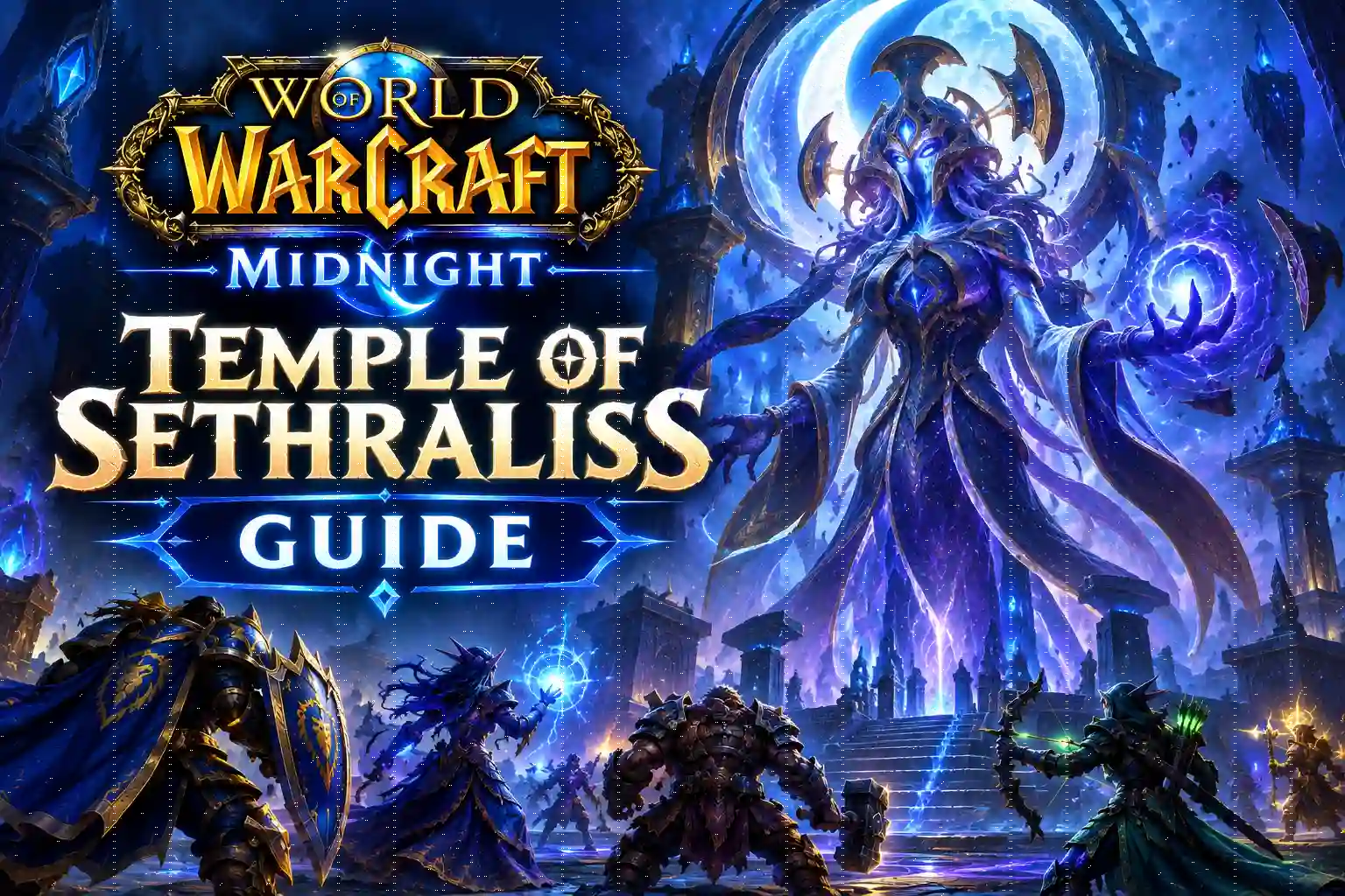 WoW Midnight Temple of Sethraliss Guide featuring a powerful magical raid boss and adventurers